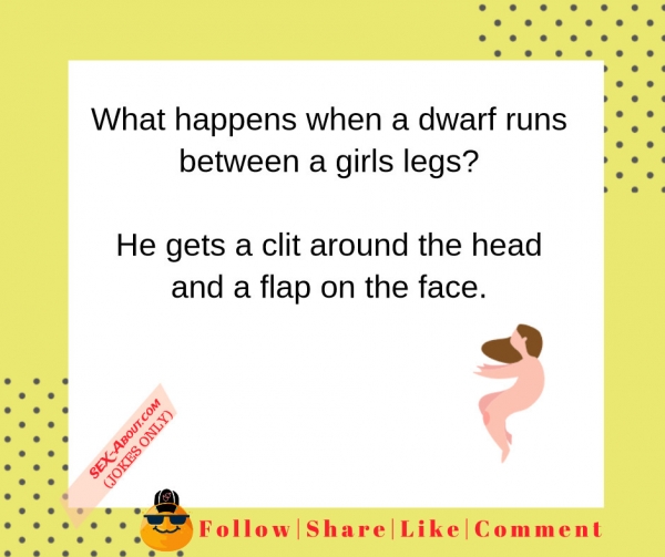 Dwarf runs between a girls legs
